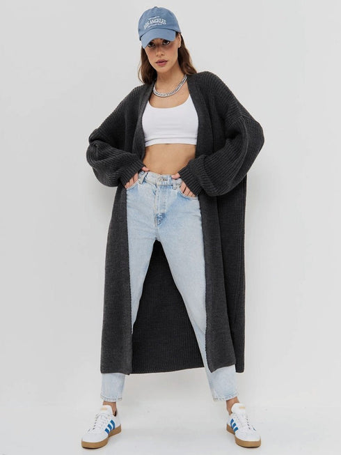 'Kaelis' Full Length Knit Cardigan - Celes Fashion